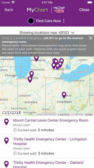 Trinity Health MyChart screenshot
